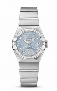 Omega Constellation Co-Axial Automatic Blue Mother of Pearl Diamond Dial Date Diamond Bezel Stainless Steel Watch# 123.15.27.20.57.001 (Women Watch)