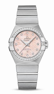 Omega Constellation Co-Axial Automatic Pink Mother of Pearl Diamond Dial Date Diamond Bezel Stainless Steel Watch# 123.15.27.20.57.002 (Women Watch)