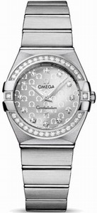 Omega 27mm Constellation Brushed Quartz Silver Dial Stainless Steel Case, Diamonds On Bezel And Hour Indices With Stainless Steel Bracelet Watch #123.15.27.60.52.001 (Women Watch)