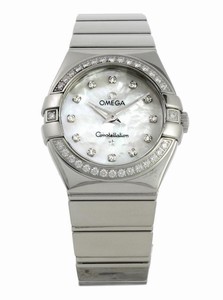 Omega 27mm Constellation Polished Quartz White Mother Of Pearl Dial Stainless Steel Case, Diamonds On Bezel And Hour Indices With Stainless Steel Bracelet Watch #123.15.27.60.55.003 (Women Watch)