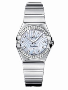 Omega 27mm Constellation Polished Quartz White Mother Of Pearl Dial Stainless Steel Case, Diamonds On Bezel And Hour Indices With Stainless Steel Bracelet Watch #123.15.27.60.55.004 (Women Watch)