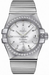 Omega 35mm Automatic Co-Axial Chronometer Silver Dial Stainless Steel Case, Diamonds On Bezel With Stainless Steel Bracelet Watch #123.15.35.20.02.001 (Women Watch)
