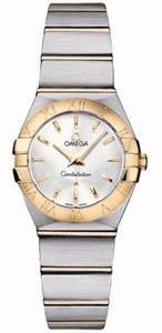 Omega 24mm Constellation Brushed Quartz Silver Dial Yellow Gold Case With Yellow Gold And Stainless Steel Bracelet Watch #123.20.24.60.02.002 (Women Watch)