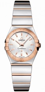 Omega 24mm Constellation Polished Quartz Silver Dial Rose Gold Case With Rose Gold And Stainless Steel Bracelet #123.20.24.60.02.003 (Women Watch)