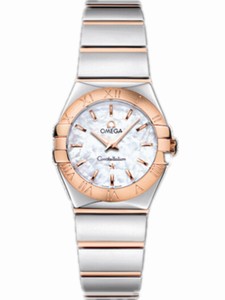 Omega 24mm Constellation Polished Quartz White Mother Of Pearl Dial Rose Gold Case With Rose Gold And Stainless Steel Bracelet Watach #123.20.24.60.05.003 (Woman Watch)
