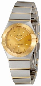 Omega 24mm Constellation Brushed Quartz Yellow Gold Case With Yellow Gold And Stainless Steel Bracelet Watch #123.20.24.60.08.001 (Women Watch)