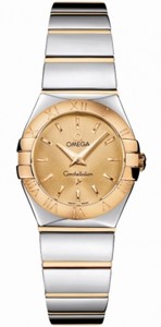 Omega 24mm Constellation Brushed Quartz White Mother Of Pearl Dial Rose Gold Case, Diamonds On Hour Indices With Rose Gold And Stainless Steel Bracelet Watch #123.20.24.60.55.001 (Women Watch)
