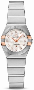 Omega Constellation Quartz White Mother of Pearl Diamond Dial 18k Rose Gold and Stainless Steel Case Stainless Steel Bracelet Watch# 123.20.24.60.55.005 (Women Watch)