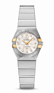 Omega Constellation Quartz White Mother Pearl Diamond Dial 18k Yellow Gold and Stainless Steel Case Stainless Steel Watch# 123.20.24.60.55.006 (Women Watch)
