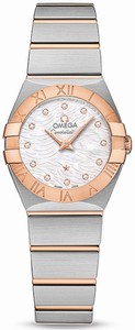 Omega Constellation Quartz Mother of Pearl Diamond Dial 18k Rose Gold Bezel 18k Rose Gold and Stainless Steel Watch# 123.20.24.60.55.007 (Women Watch)