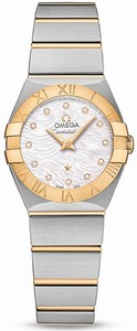 Omega Constellation Quartz Mother of Pearl Diamond Dial 18k Yellow Gold Bezel 18k Yellow Gold and Stainless Steel Watch# 123.20.24.60.55.008 (Women Watch)