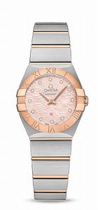 Omega Constellation Quartz Pink Mother of Pearl Diamond Dial 18k Rose Gold and Stainless Steel Watch# 123.20.24.60.57.003 (Women Watch)