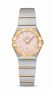 Omega Constellation Quartz Pink Mother of Pearl Diamond Dial 18k Yellow Gold and Stainless Steel Bracelet Watch# 123.20.24.60.57.004 (Women Watch)