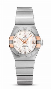 Omega Constellation Co-Axial Automatic White Mother of Pearl Diamond Dial 18k Rose Gold and Stainless Steel Case Stainless Steel Bracelet Watch# 123.20.27.20.55.004 (Women Watch)