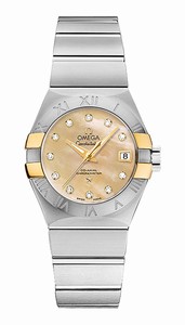 Omega Constellation Co-Axial Automatic Chronometer Champagne Mother of Pearl Diamond Dial Date 18k Yellow Gold and Stainless Steel Case Stainless Steel Bracelet Watch# 123.20.27.20.57.003 (Women Watch)