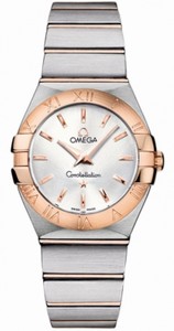 Omega 27mm Brushed Quartz Silver Dial Rose Gold Case With Rose Gold And Stainless Steel Bracelet Watch #123.20.27.60.02.001 (Women Watch)