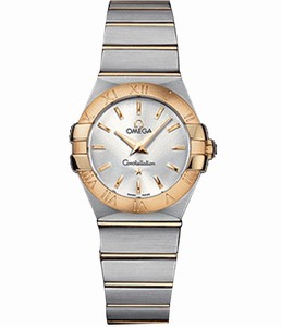 Omega 27mm Constellation Brushed Quartz Silver Dial Yellow Gold Case With Yellow Gold And Stainless Steel Bracelet Watch #123.20.27.60.02.002 (Women Watch)