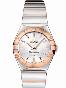 Omega 27mm Constellation Polished Quartz Silver Dial Rose Gold Case With Rose Gold And Stainless Steel Bracelet Watch #123.20.27.60.02.003 (Women Watch)