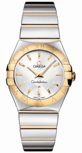 Omega 27mm Constellation Polished Quartz Silver Dial Yellow Gold Case With Yellow Gold And Stainless Steel Bracelet Watch #123.20.27.60.02.004 (Women Watch)