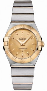 Omega 27mm Constellation Brushed Quartz Yellow Gold Dial And Case With Yellow Gold And Stainless Steel Bracelet Watch #123.20.27.60.08.001 (Women Watch)