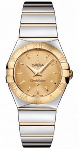 Omega 27mm Constellation Polished Quartz Yellow Dial And Case With Yellow Gold And Stainless Steel Bracelet Watch #123.20.27.60.08.002 (Women Watch)