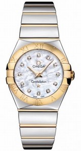 Omega 27mm Constellation Polished Quartz White Mother Of Pearl Dial Rose Gold Case, Diamonds With Rose Gold And Stainless Steel Bracelet Watch #123.20.27.60.55.004 (Women Watch)