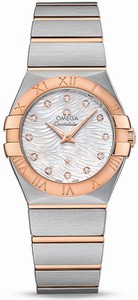 Omega Constellation Quartz Mother of Pearl Diamond Dial 18k Rose Gold Bezel 18k Rose Gold and Stainless Steel (27mm) Watch# 123.20.27.60.55.007 (Women Watch)