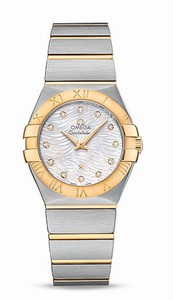 Omega Constellation Quartz White Mother of Pearl Diamond Dial 18k Yellow Gold Case 18k Yellow Gold and Stainless Steel Bracelet Watch# 123.20.27.60.55.008 (Women Watch)