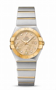Omega Constellation Quartz Champagne Mother of Pearl Diamond Dial 18k Yellow Gold and Stainless Steel Watch# 123.20.27.60.57.001 (Women Watch)
