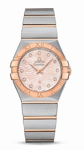 Omega Constellation Quartz Pink Mother of Pearl Diamond Dial 18k Rose Gold and Stainless Steel Watch# 123.20.27.60.57.004 (Women Watch)