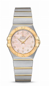 Omega Constellation Quartz Pink Mother of Pearl Diamond Dial 18k Yellow Gold and Stainless Steel Watch# 123.20.27.60.57.005 (Women Watch)