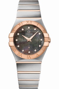Omega Constellation Quartz Mother of Pearl Diamond Dial Stainless Steel and 18k Rose Gold Watch # 123.20.27.60.57.006 (Men Watch)