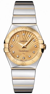 Omega 27mm Constellation Polished Quartz Yellow Gold And Case, Diamonds With Yellow Gold And Stainless Steel Bracelet Watch #123.20.27.60.58.002 (Women Watch)