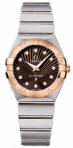 Omega 27mm Constellation Brushed Quartz Brown Dial Rose Gold Case, Diamonds With Rose Gold And Stainless Steel Bracelet Watch #123.20.27.60.63.001 (Women Watch)