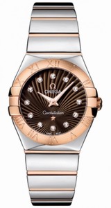 Omega 27mm Constellation Brushed Quartz Brown Dial Rose Gold Case, Diamonds With Rose Gold And Stainless Streel Bracelet Watch #123.20.27.60.63.002 (Women Watch)