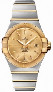 Omega 31mm Automatic Brushed Chronometer Yellow Gold Dial And Case With Yellow Gold And Stainless Steel Bracelet Watch #123.20.31.20.08.001 (Women Watch)