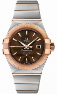 Omega 31mm Automatic Brushed Chronometer Brown Dial And Rose Gold Case With Rose Gold And Stainless Steel Bracelet Watch #123.20.31.20.13.001 (Women Watch)