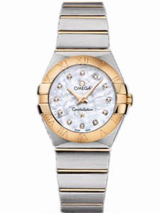Omega 31mm Automatic Brushed Chronometer White Mother Of Pearl Dial Rose Gold Case, Diamonds With Rose Gold And Stainless Steel Bracelet Watch #123.20.31.20.55.001 (Women Watch)