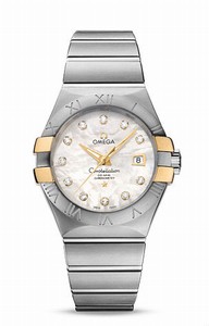 Omega Constellatio Co-Axial Automatic Chronometer White Mother of Pearl Diamond Dial 18k Yellow Gold and Stainless Steel Case Stainless Steel Bracelet (31mm) Watch# 123.20.31.20.55.004 (Women Watch)