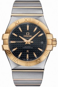 Omega 35mm Automatic Chronometer Black Dial Yellow Gold Case With Yellow Gold And Stainless Steel Bracelet Watch #123.20.35.20.01.002 (Men Watch)