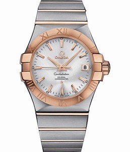 Omega 35mm Automatic Chronometer Silver Dial Rose Gold Case With Rose Gold And Stainless Steel Bracelet Watch #123.20.35.20.02.001 (Men Watch)