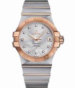 Omega 35mm Automatic Chronometer Silver Dial Rose Gold Case, Diamonds With Rose Gold And Stainless Steel Bracelet Watch #123.20.35.20.52.001 (Men Watch)