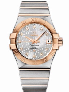 Omega 35mm Automatic Chronometer Silver Dial Rose Gold Case, Diamonds With Rose Gold And Stainless Steel Bracelet Watch #123.20.35.20.52.003 (Men Watch)