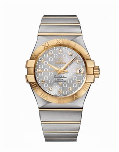 Omega 35mm Automatic Chronometer Silver Dial Yellow Gold Case, Diamonds With Yellow Gold And Stainless Steel Bracelet Watch #123.20.35.20.52.004 (Men Watch)
