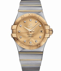 Omega 35mm Automatic Chronometer Yellow Gold Dial And Case, Diamonds With Yellow Gold And Stainless Steel Bracelet Watch #123.20.35.20.58.001 (Men Watch)