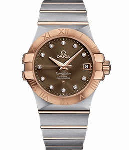 Omega 35mm Automatic Chronometer Brown Dial Rose Gold Case With Rose Gold And Stainless Steel Bracelet Watch #123.20.35.20.63.001 (Men Watch)