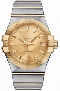 Omega 35mm Quartz Yellow Gold Dial And Case With Yellow Gold And Stainless Steel Bracelet Watch #123.20.35.60.08.001 (Men Watch)