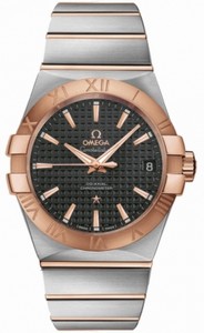 Omega 38mm Automatic Chronometer Black Dial Rose Gold Case With Rose Gold And Stainless Steel Bracelet Watch #123.20.38.21.01.001 (Men Watch)