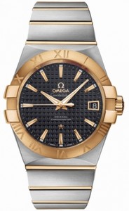 Omega 38mm Automatic Chronometer Black Dial Yellow Gold Case With Yellow Gold And Stainless Steel Bracelet Watch #123.20.38.21.01.002 (Men Watch)