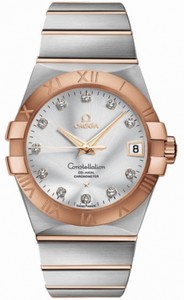 Omega 38mm Automatic Chronometer Silver Dial Rose Gold Case, Diamonds With Rose Gold And Stainless Steel Bracelet Watch #123.20.38.21.52.001 (Men Watch)